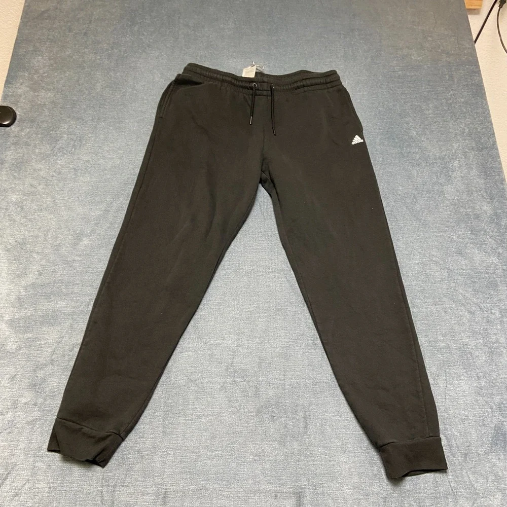 Adidas Sweatpants Mens Large Black Skinny Leg Logo Drawstring Waist Winter Warm